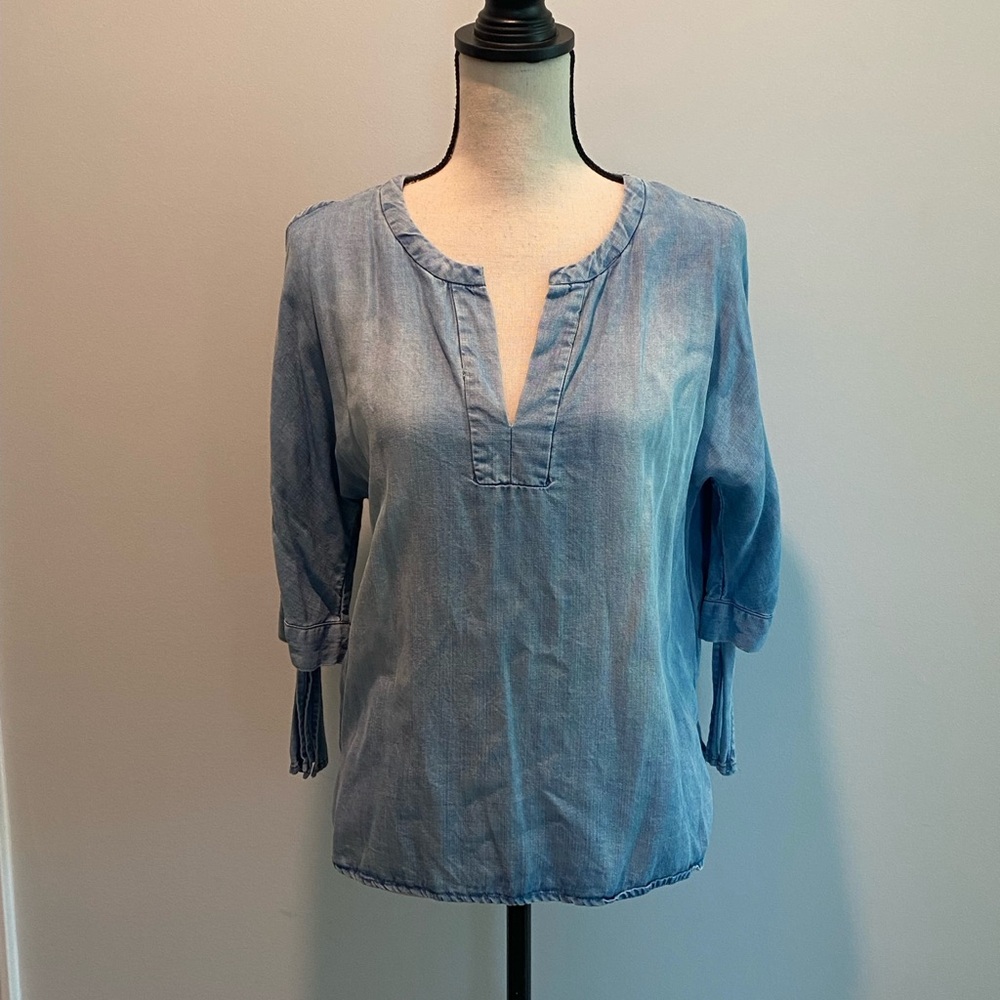 Velvet Heart Chambray Split Sleeve Cold Shoulder Top Shirt Blouse Womens Medium